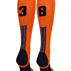 MadSportsStuff Orange And Black Player ID Custom Number Over The Calf Socks For Softball Baseball Football Boys And Girls