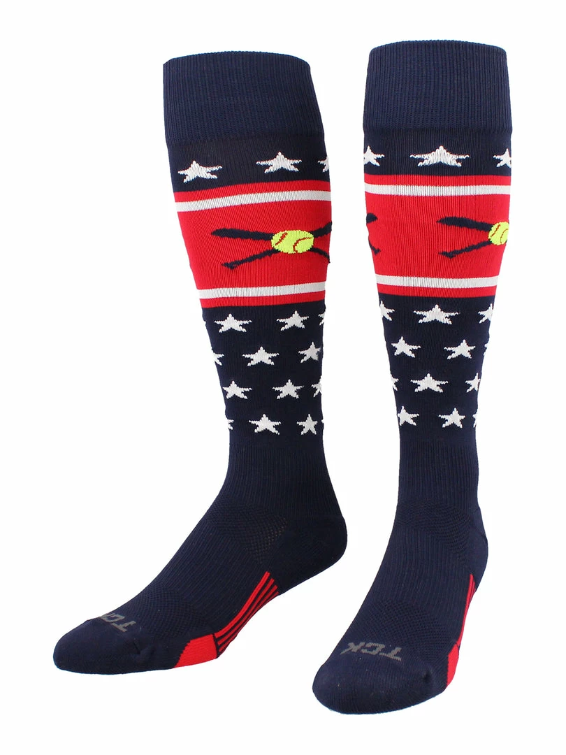 Outlet ๐คฉ TCK Patriotic USA ๐ฅ Softball ๐งฆ Socks With ๐ฅ Softball Bats Logo ๐ 5 TCK Patriotic USA Softball Socks With Softball Bats Logo
