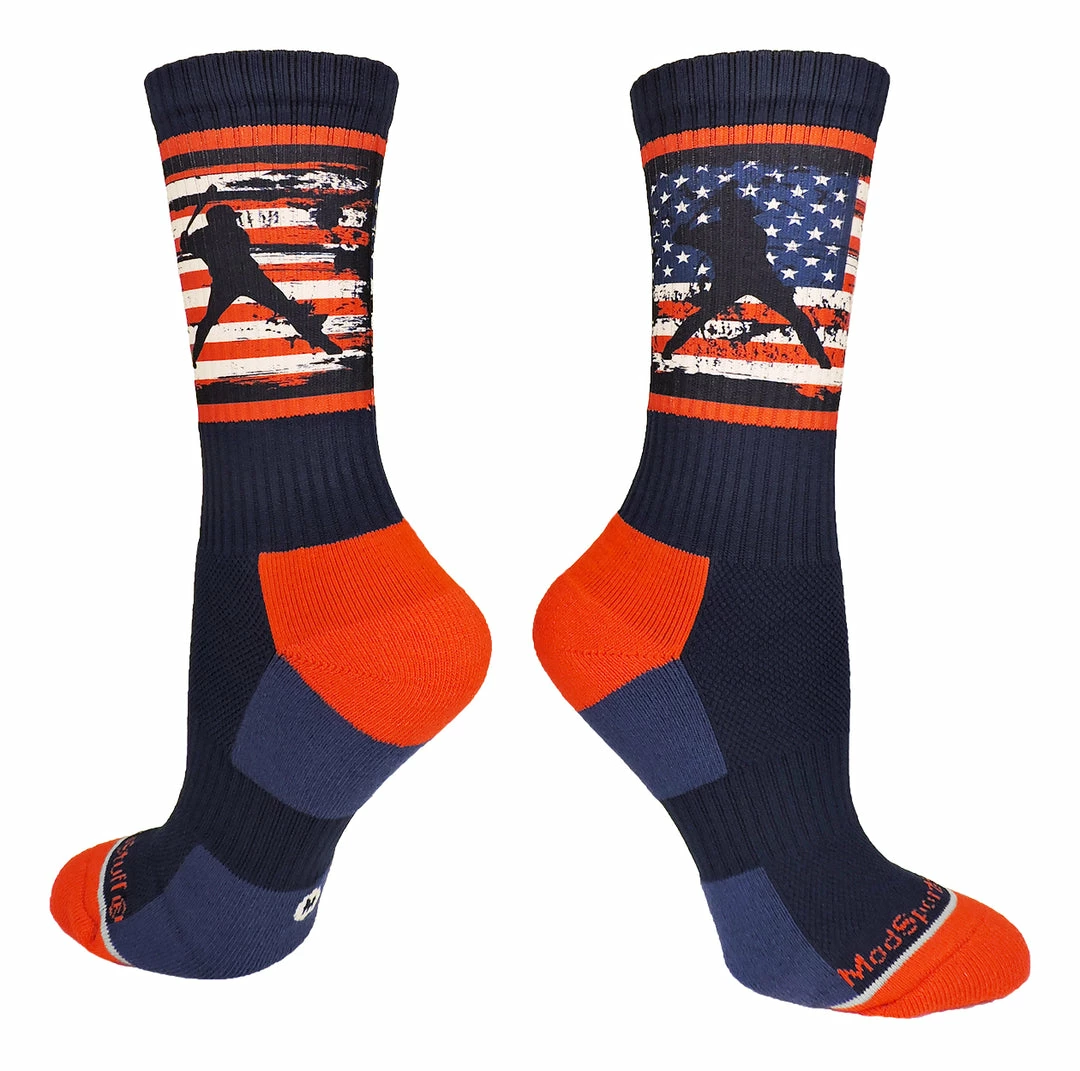 Best Pirce ๐ MadSportsStuff USA American Flag โพ Baseball Player Athletic Crew ๐งฆ Socks ๐ฅฐ 1 MadSportsStuff USA American Flag Baseball Player Athletic Crew Socks