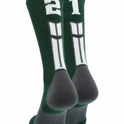 MadSportsStuff Dark Green Player ID Custom Number Crew Socks For Basketball Lacrosse Volleyball Boys And Girls Volleyball Socks