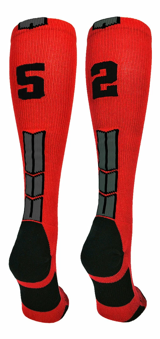 New ๐ MadSportsStuff Red And Black Player ID Custom Number Over The Calf ๐งฆ Socks For ๐ฅ Softball โพ Baseball Football Boys And ๐ง Girls โพ Baseball ๐งฆ Socks ๐ 28 MadSportsStuff Red And Black Player ID Custom Number Over The Calf Socks For Softball Baseball Football Boys And Girls Baseball Socks