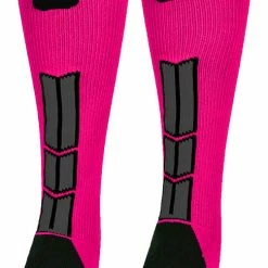 MadSportsStuff Baseball Socks Neon Pink And Black Player ID Custom Number Over The Calf Socks For Softball Baseball Football Boys And Girls