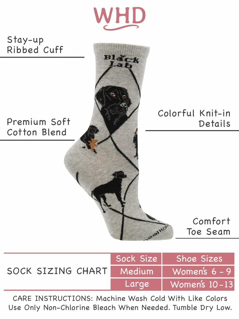 Flash Sale ⭐ WHD Crazy 🧦 Socks - Crew Black Lab 🧦 Socks For 👩 Women Gift For 🦮 Dog Lovers 🤩 3 WHD Crazy Socks - Crew Black Lab Socks For Women Gift For Dog Lovers