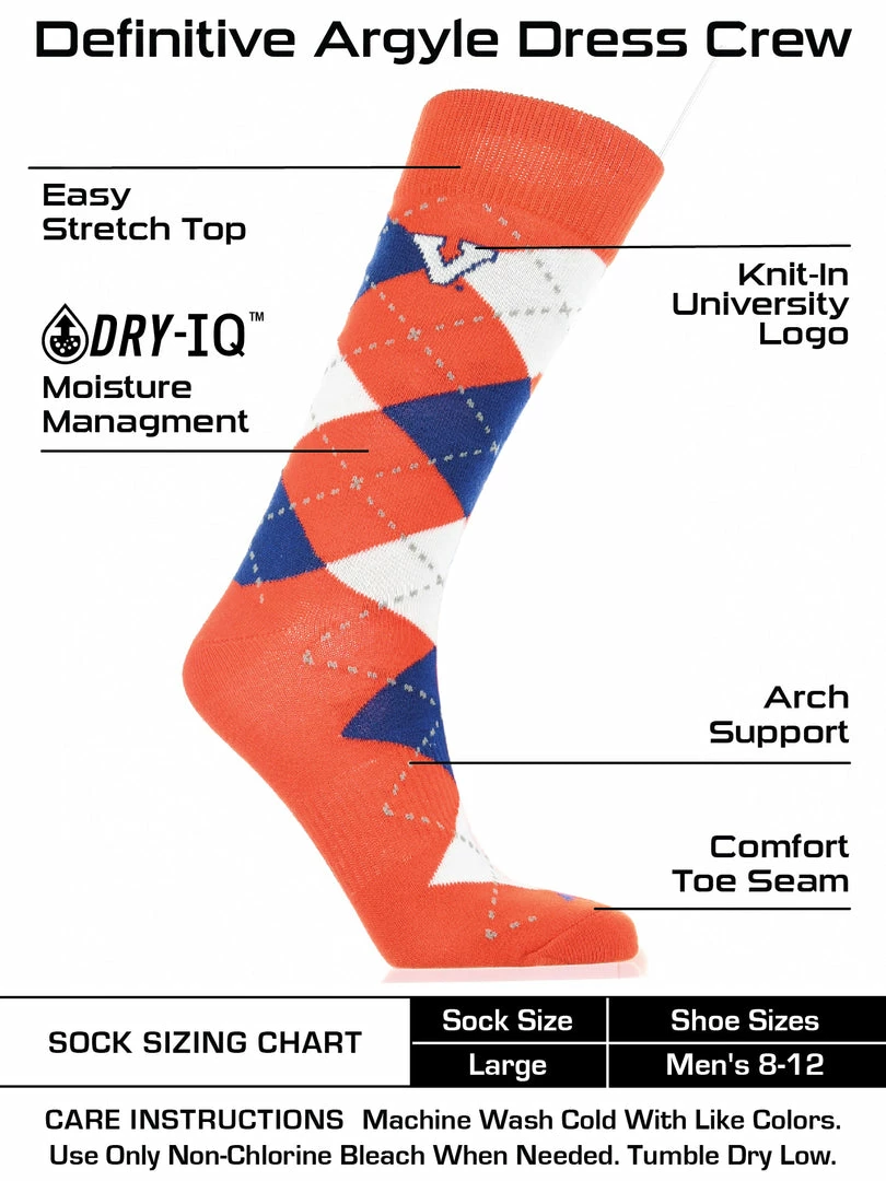 Cheap ๐คฉ TCK Virginia Cavaliers Argyle ๐ Dress ๐งฆ Socks NCAA Fanwear Crew Length ๐ 3 TCK Virginia Cavaliers Argyle Dress Socks NCAA Fanwear Crew Length
