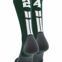MadSportsStuff Dark Green Player ID Custom Number Crew Socks For Basketball Lacrosse Volleyball Boys And Girls Volleyball Socks