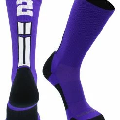 MadSportsStuff Purple Player ID Custom Number Crew Socks For Basketball Lacrosse Volleyball Boys And Girls