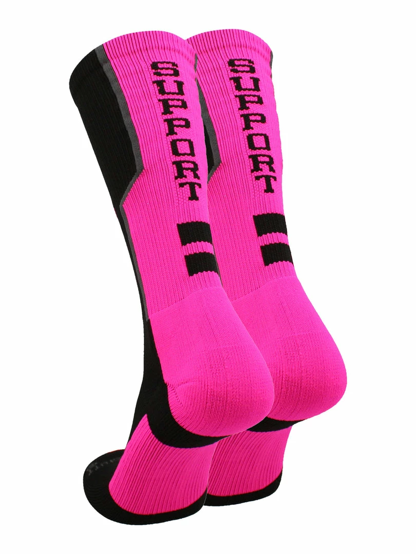 Buy 🤩 MadSportsStuff Pink Ribbon Breast Cancer Awareness Support Athletic Crew 🧦 Socks ⚾ Baseball 🧦 Socks ✔️ 2 MadSportsStuff Pink Ribbon Breast Cancer Awareness Support Athletic Crew Socks Baseball Socks