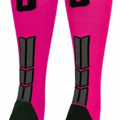MadSportsStuff Baseball Socks Neon Pink And Black Player ID Custom Number Over The Calf Socks For Softball Baseball Football Boys And Girls