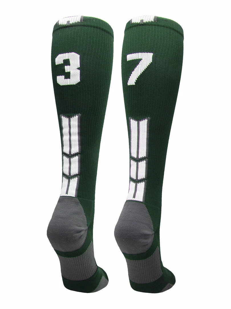 Hot Sale โ๏ธ MadSportsStuff Dark Green Player ID Custom Number Over The Calf ๐งฆ Socks For ๐ฅ Softball โพ Baseball Football Boys And ๐ง Girls ๐ 94 MadSportsStuff Dark Green Player ID Custom Number Over The Calf Socks For Softball Baseball Football Boys And Girls