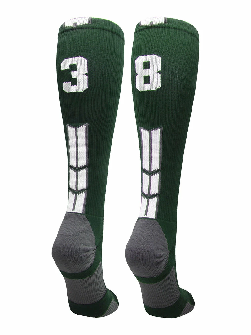 Hot Sale โ๏ธ MadSportsStuff Dark Green Player ID Custom Number Over The Calf ๐งฆ Socks For ๐ฅ Softball โพ Baseball Football Boys And ๐ง Girls ๐ 92 MadSportsStuff Dark Green Player ID Custom Number Over The Calf Socks For Softball Baseball Football Boys And Girls