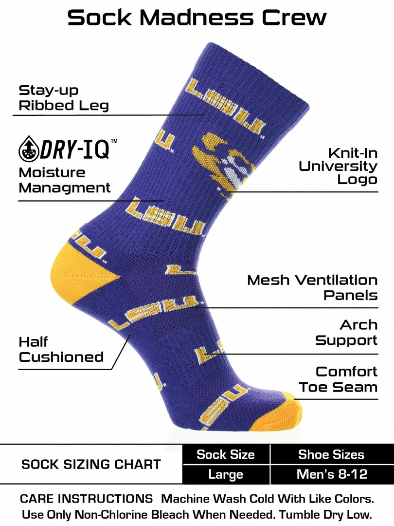 Flash Sale ๐ TCK All Schools LSU Tigers ๐งฆ Socks Crew Length Sock Mayhem ๐ 3 TCK All Schools LSU Tigers Socks Crew Length Sock Mayhem