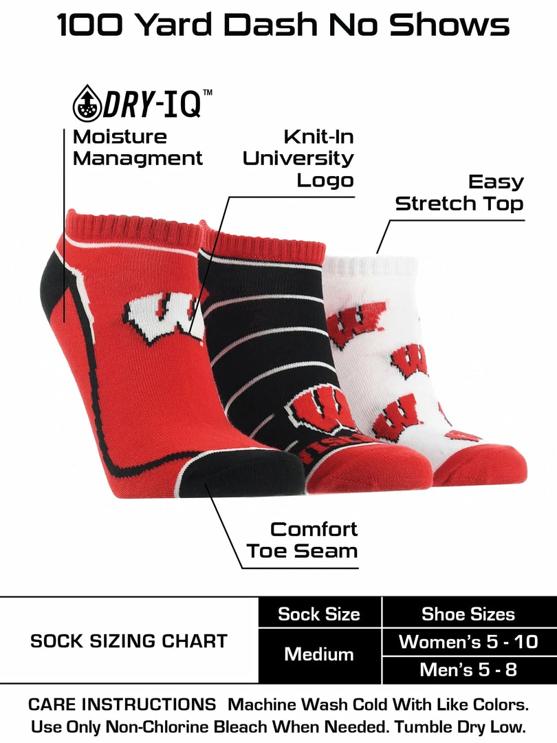 Best Pirce ๐ TCK Wisconsin Badgers No Show ๐งฆ Socks Full Field 3 Pack All Schools ๐ฅฐ 3 TCK Wisconsin Badgers No Show Socks Full Field 3 Pack All Schools