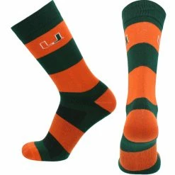 TCK All Schools Miami Hurricanes Socks Game Day Striped Crew Socks