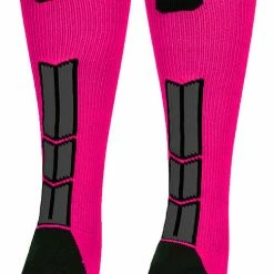 MadSportsStuff Baseball Socks Neon Pink And Black Player ID Custom Number Over The Calf Socks For Softball Baseball Football Boys And Girls