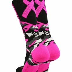 TCK Basketball Socks Woodland Camo Breast Cancer Awareness Crew Socks
