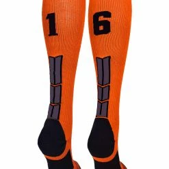 MadSportsStuff Orange And Black Player ID Custom Number Over The Calf Socks For Softball Baseball Football Boys And Girls