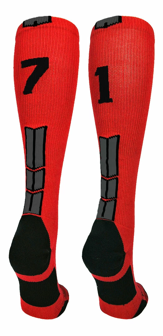 Budget ๐ฏ MadSportsStuff Red And Black Player ID Custom Number Over The Calf ๐งฆ Socks For ๐ฅ Softball โพ Baseball Football Boys And ๐ง Girls โพ Baseball ๐งฆ Socks ๐ 9 MadSportsStuff Red And Black Player ID Custom Number Over The Calf Socks For Softball Baseball Football Boys And Girls Baseball Socks