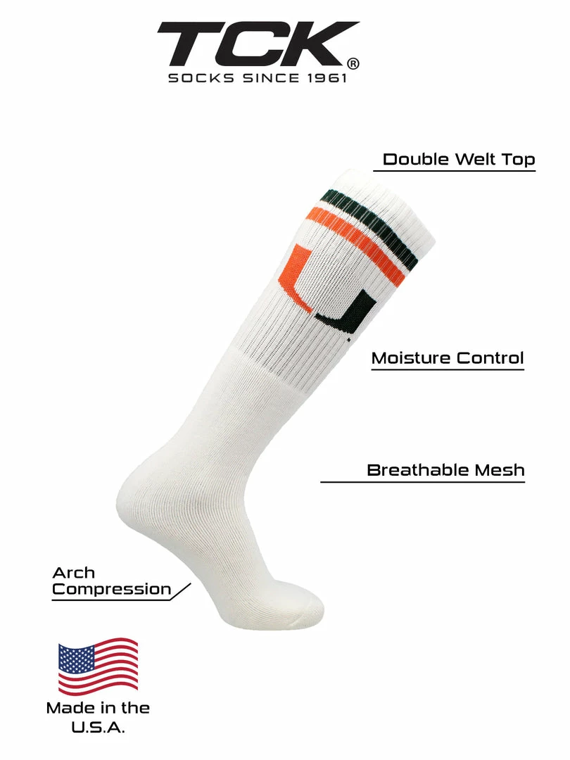 Best Sale ๐ฅ TCK Miami Hurricanes ๐งฆ Socks Throwback Tube ๐งฆ Socks ๐ 4 TCK Miami Hurricanes Socks Throwback Tube Socks