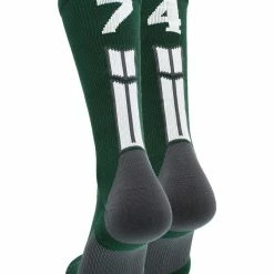MadSportsStuff Dark Green Player ID Custom Number Crew Socks For Basketball Lacrosse Volleyball Boys And Girls Volleyball Socks