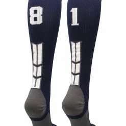 MadSportsStuff Navy Player ID Custom Number Over The Calf Socks For Softball Baseball Football Boys And Girls Softball Socks
