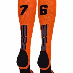 MadSportsStuff Orange And Black Player ID Custom Number Over The Calf Socks For Softball Baseball Football Boys And Girls