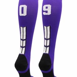 MadSportsStuff Purple Player ID Custom Number Over The Calf Socks For Softball Baseball Football Boys And Girls Softball Socks