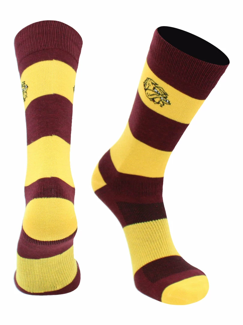 Wholesale ๐ TCK All Schools Minnesota Duluth Bulldogs ๐งฆ Socks Game Day Striped Crew ๐งฆ Socks โจ 2 TCK All Schools Minnesota Duluth Bulldogs Socks Game Day Striped Crew Socks