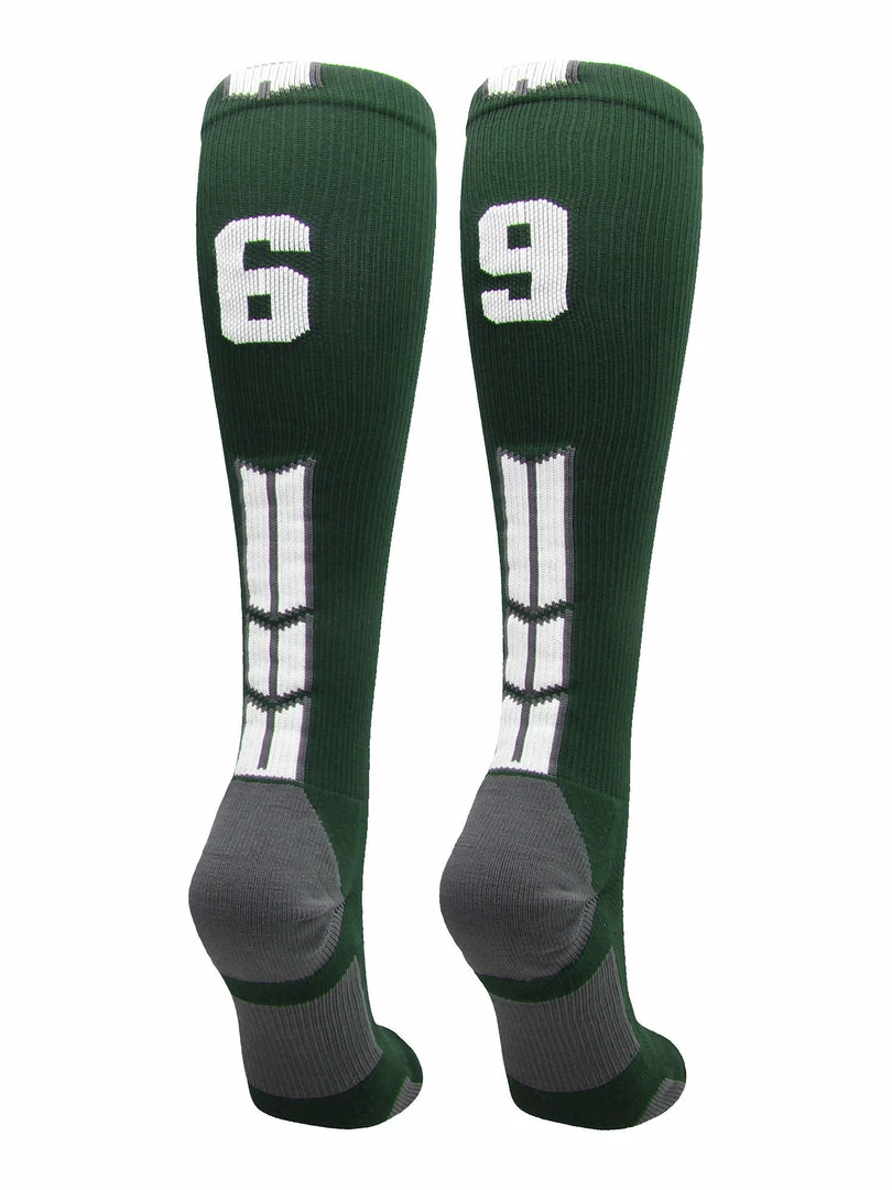 Hot Sale โ๏ธ MadSportsStuff Dark Green Player ID Custom Number Over The Calf ๐งฆ Socks For ๐ฅ Softball โพ Baseball Football Boys And ๐ง Girls ๐ 11 MadSportsStuff Dark Green Player ID Custom Number Over The Calf Socks For Softball Baseball Football Boys And Girls