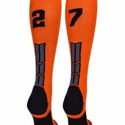 MadSportsStuff Orange And Black Player ID Custom Number Over The Calf Socks For Softball Baseball Football Boys And Girls