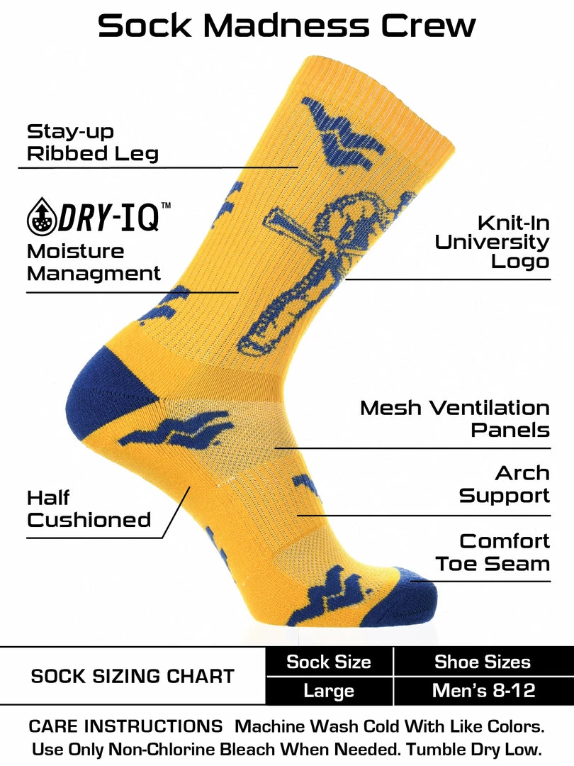 Cheapest ๐ TCK West Virginia Mountaineers ๐งฆ Socks Crew Length Sock Mayhem All Schools ๐ 3 TCK West Virginia Mountaineers Socks Crew Length Sock Mayhem All Schools