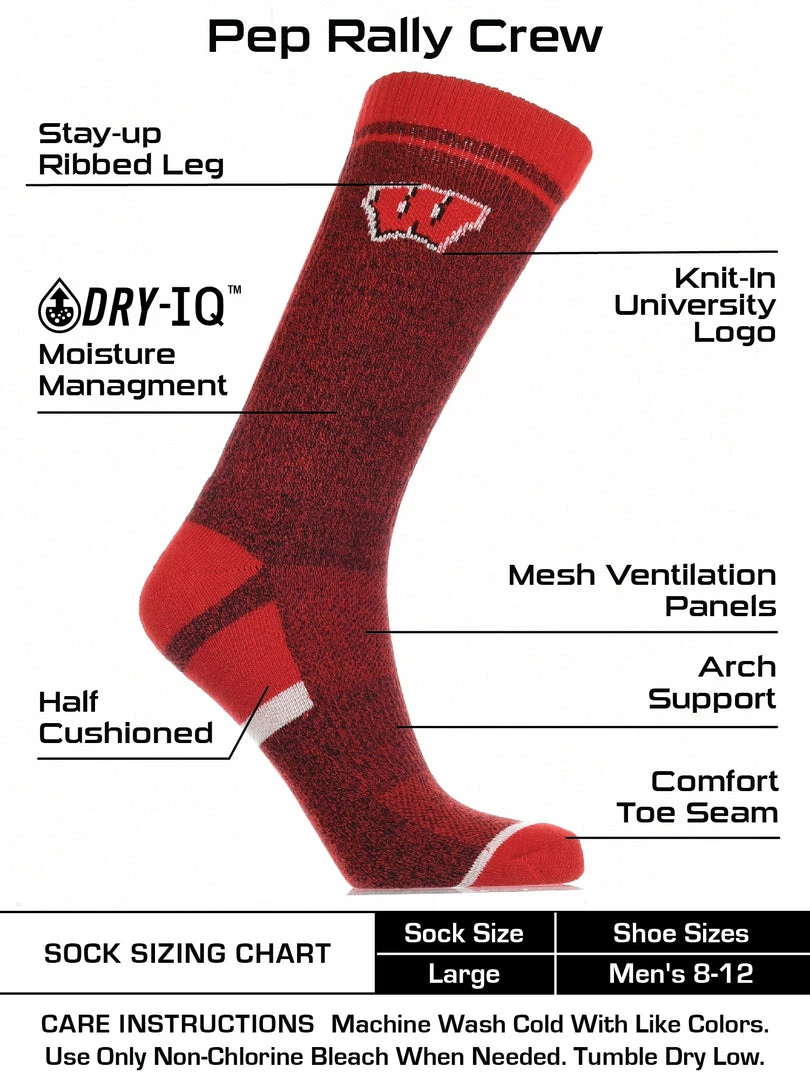 New ๐ TCK Wisconsin Badgers ๐งฆ Socks Victory Parade Crew Length All Schools ๐ 3 TCK Wisconsin Badgers Socks Victory Parade Crew Length All Schools