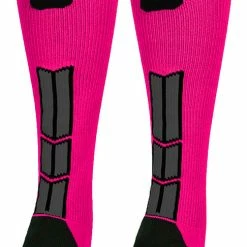 MadSportsStuff Baseball Socks Neon Pink And Black Player ID Custom Number Over The Calf Socks For Softball Baseball Football Boys And Girls