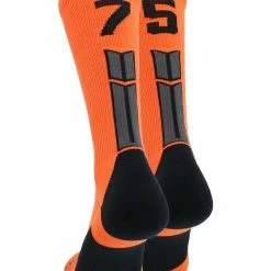 MadSportsStuff Volleyball Socks Orange And Black Player ID Custom Number Crew Socks For Basketball Lacrosse Volleyball Boys And Girls