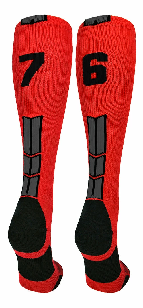 New ๐ MadSportsStuff Red And Black Player ID Custom Number Over The Calf ๐งฆ Socks For ๐ฅ Softball โพ Baseball Football Boys And ๐ง Girls โพ Baseball ๐งฆ Socks ๐ 32 MadSportsStuff Red And Black Player ID Custom Number Over The Calf Socks For Softball Baseball Football Boys And Girls Baseball Socks