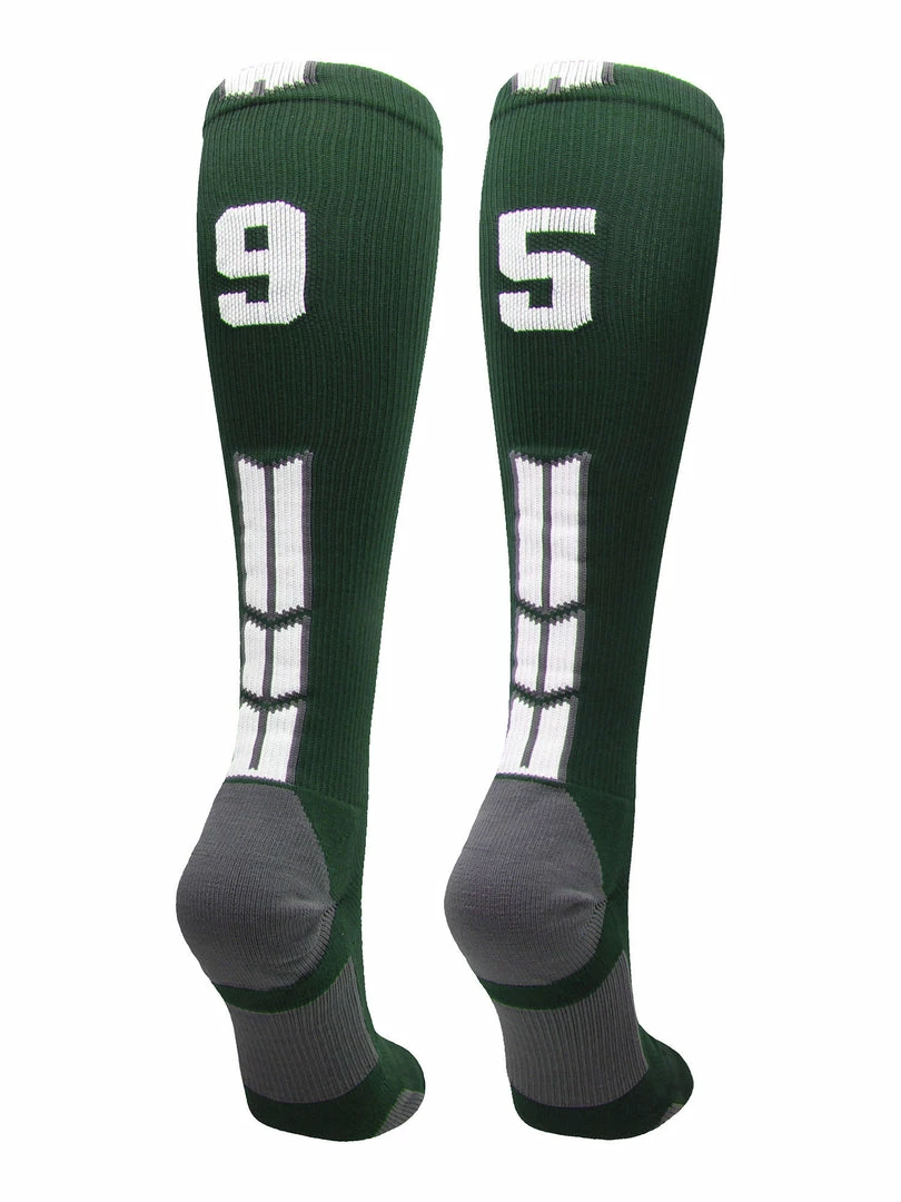 Hot Sale โ๏ธ MadSportsStuff Dark Green Player ID Custom Number Over The Calf ๐งฆ Socks For ๐ฅ Softball โพ Baseball Football Boys And ๐ง Girls ๐ 35 MadSportsStuff Dark Green Player ID Custom Number Over The Calf Socks For Softball Baseball Football Boys And Girls