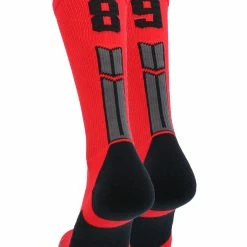 MadSportsStuff Red And Black Player ID Custom Number Crew Socks For Basketball Lacrosse Volleyball Boys And Girls
