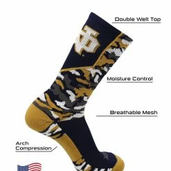 TCK University Of Notre Dame Socks Fighting Irish Woodland Camo Crew Length