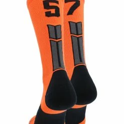MadSportsStuff Volleyball Socks Orange And Black Player ID Custom Number Crew Socks For Basketball Lacrosse Volleyball Boys And Girls