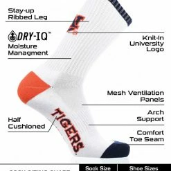 TCK All Schools Auburn Tigers Socks Basic Crew White Socks