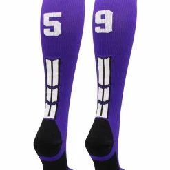 MadSportsStuff Purple Player ID Custom Number Over The Calf Socks For Softball Baseball Football Boys And Girls Softball Socks