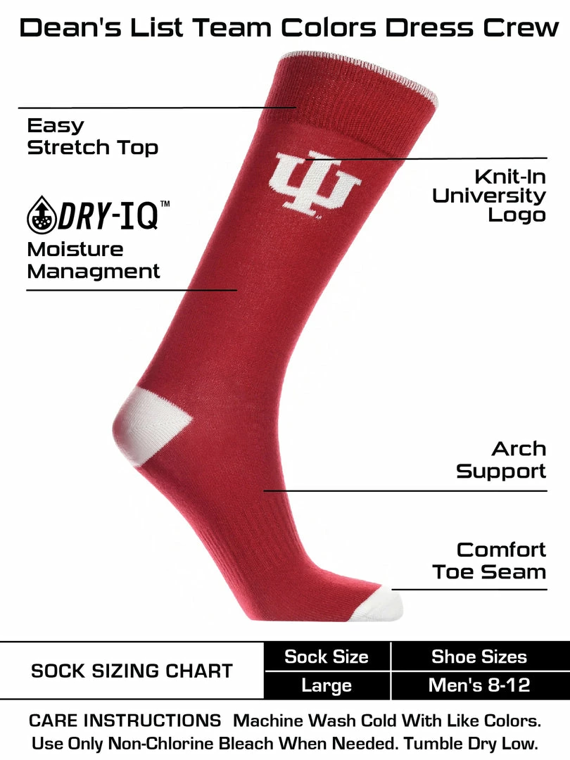 Cheapest ๐ TCK All Schools Indiana Hoosiers ๐ Dress ๐งฆ Socks Dean's List Crew Length ๐งฆ Socks ๐ 3 TCK All Schools Indiana Hoosiers Dress Socks Dean's List Crew Length Socks