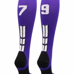 MadSportsStuff Purple Player ID Custom Number Over The Calf Socks For Softball Baseball Football Boys And Girls Softball Socks
