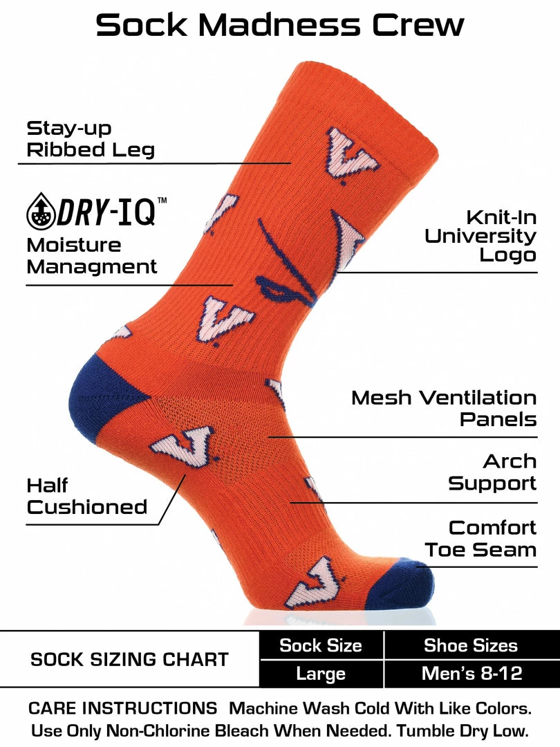 Wholesale ๐ TCK Virginia Cavaliers ๐งฆ Socks Crew Length Sock Mayhem All Schools ๐ฅ 3 TCK Virginia Cavaliers Socks Crew Length Sock Mayhem All Schools