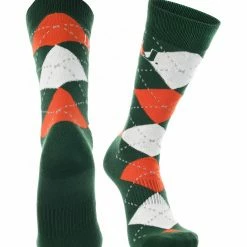 TCK Miami Hurricanes Argyle Dress Socks NCAA Fanwear Crew Length All Schools