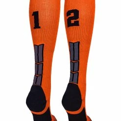 MadSportsStuff Orange And Black Player ID Custom Number Over The Calf Socks For Softball Baseball Football Boys And Girls