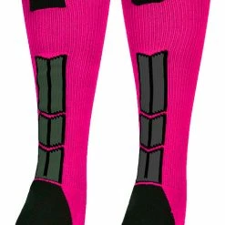 MadSportsStuff Baseball Socks Neon Pink And Black Player ID Custom Number Over The Calf Socks For Softball Baseball Football Boys And Girls