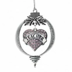 MadSportsStuff Christmas Ornament With Crystal Teacher Heart Charm