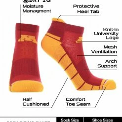 TCK All Schools Minnesota Golden Gophers Low Cut Ankle Socks With Tab