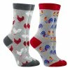 WHD Chicken Socks With Hens And Roosters For Women - Chicken Lovers Gift - 2-Pack Crazy Socks - Crew