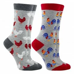 WHD Chicken Socks With Hens And Roosters For Women - Chicken Lovers Gift - 2-Pack Crazy Socks - Crew